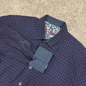Robert Graham Button Up Shirt Medium Purple Flip Cuff Classic Fit (STAINED)